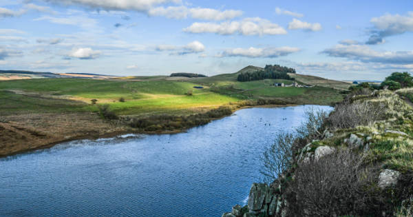 Looking over Crag Lough on a bright sunny day.